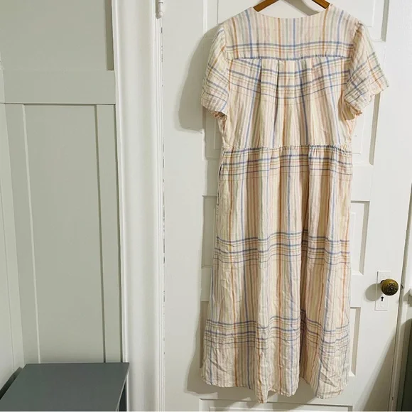 NWT Madewell Linen-Blend Clara Midi Dress in Plaid Pastel - Picture 8 of 12